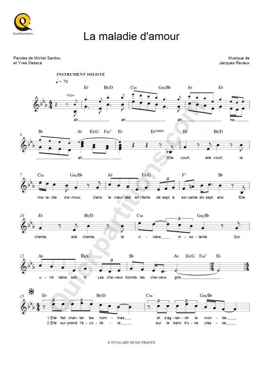 Partition pour Instruments Solistes La maladie d'amour de Michel Sardou