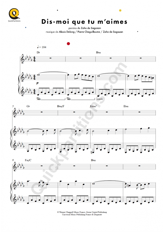 Partition piano Dismoi que tu m'aimes de Zaho De Sagazan