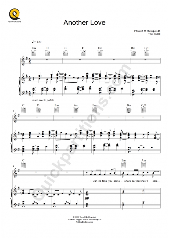 Partition piano Another Love de Tom Odell