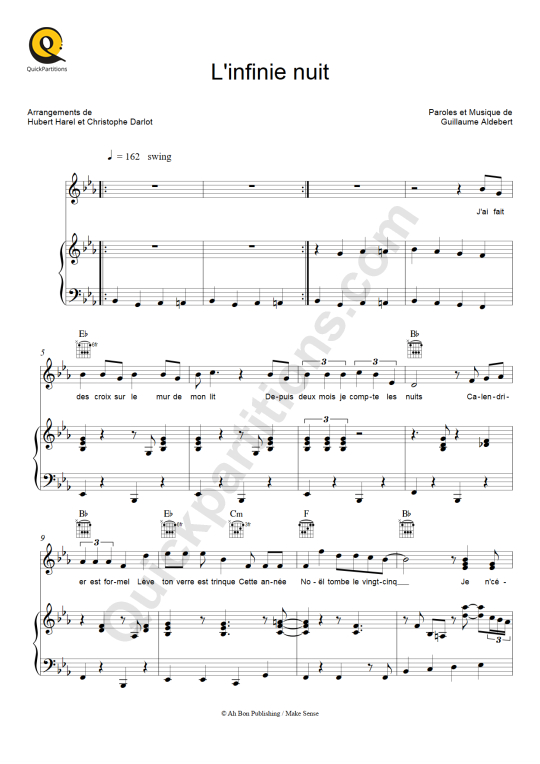Partition piano L'infinie nuit de Aldebert