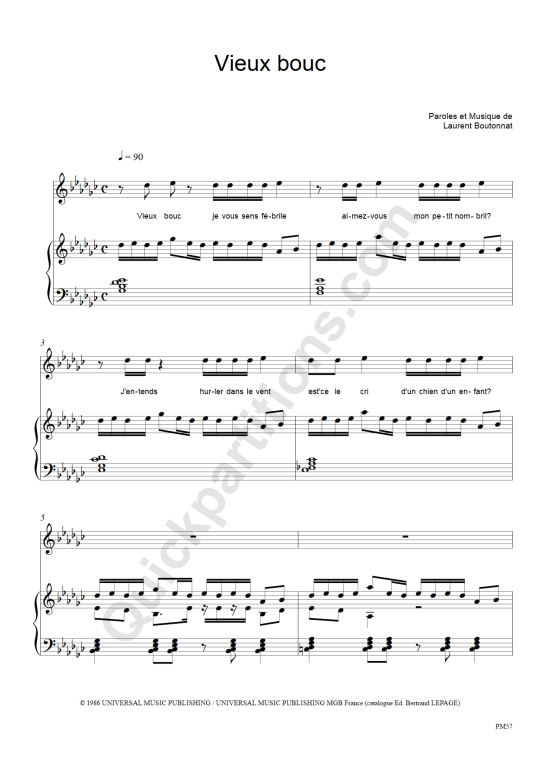 Partition piano Vieux bouc de Mylène Farmer