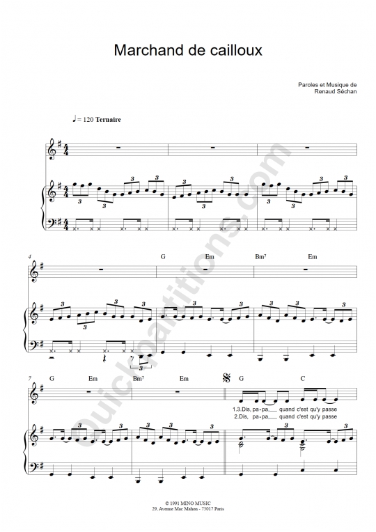 Partition Piano Marchand De Cailloux Renaud (Partition Digitale)