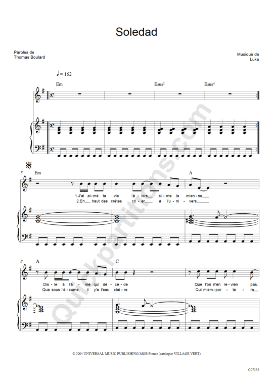 Partition piano Soledad Luke (Partition Digitale)