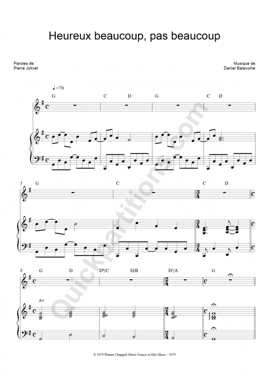 Partition piano Heureux beaucoup, pas beaucoup de Daniel Balavoine