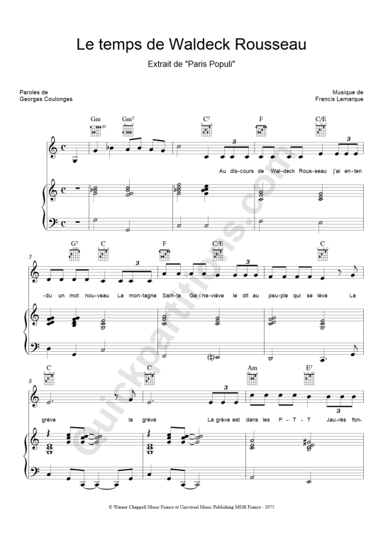 Le temps de Waldeck Rousseau Piano Sheet Music Paris Populi (Digital Sheet Music)
