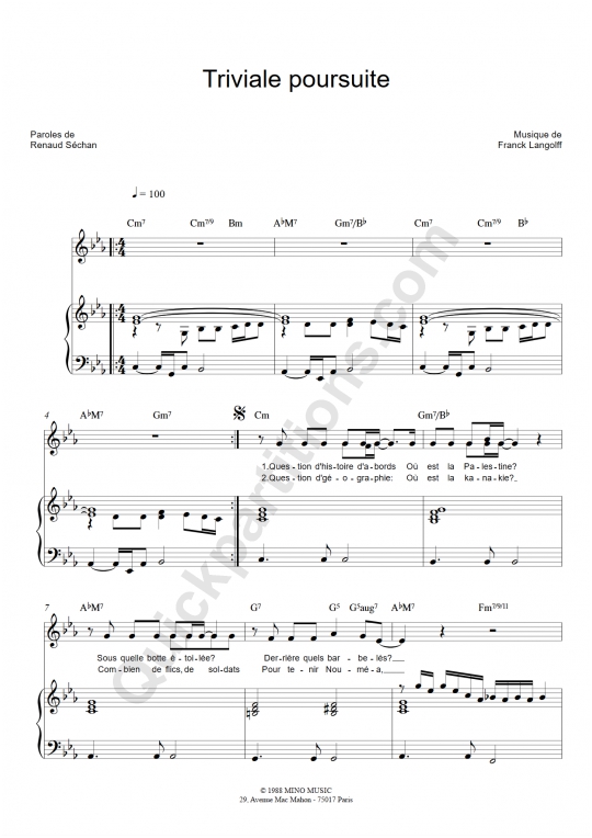 Partition piano Triviale poursuite de Renaud