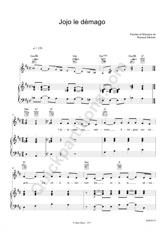 Partition piano Jojo le dmago Renaud (Partition Digitale)