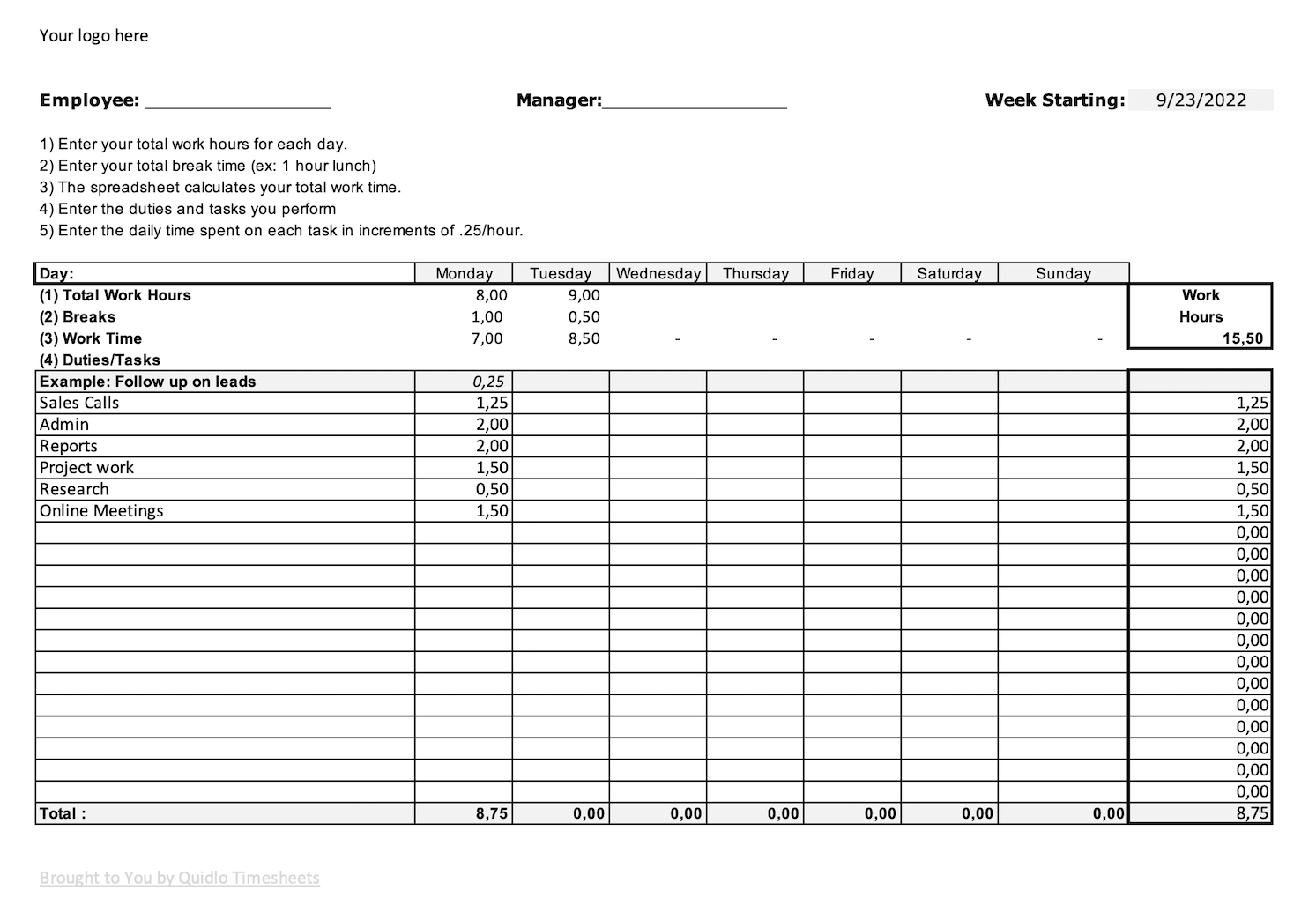 5 Excel Time Tracking Spreadsheet Templates Quidlo 5 Excel Time Tracking Spreadsheet Templates Quidlo