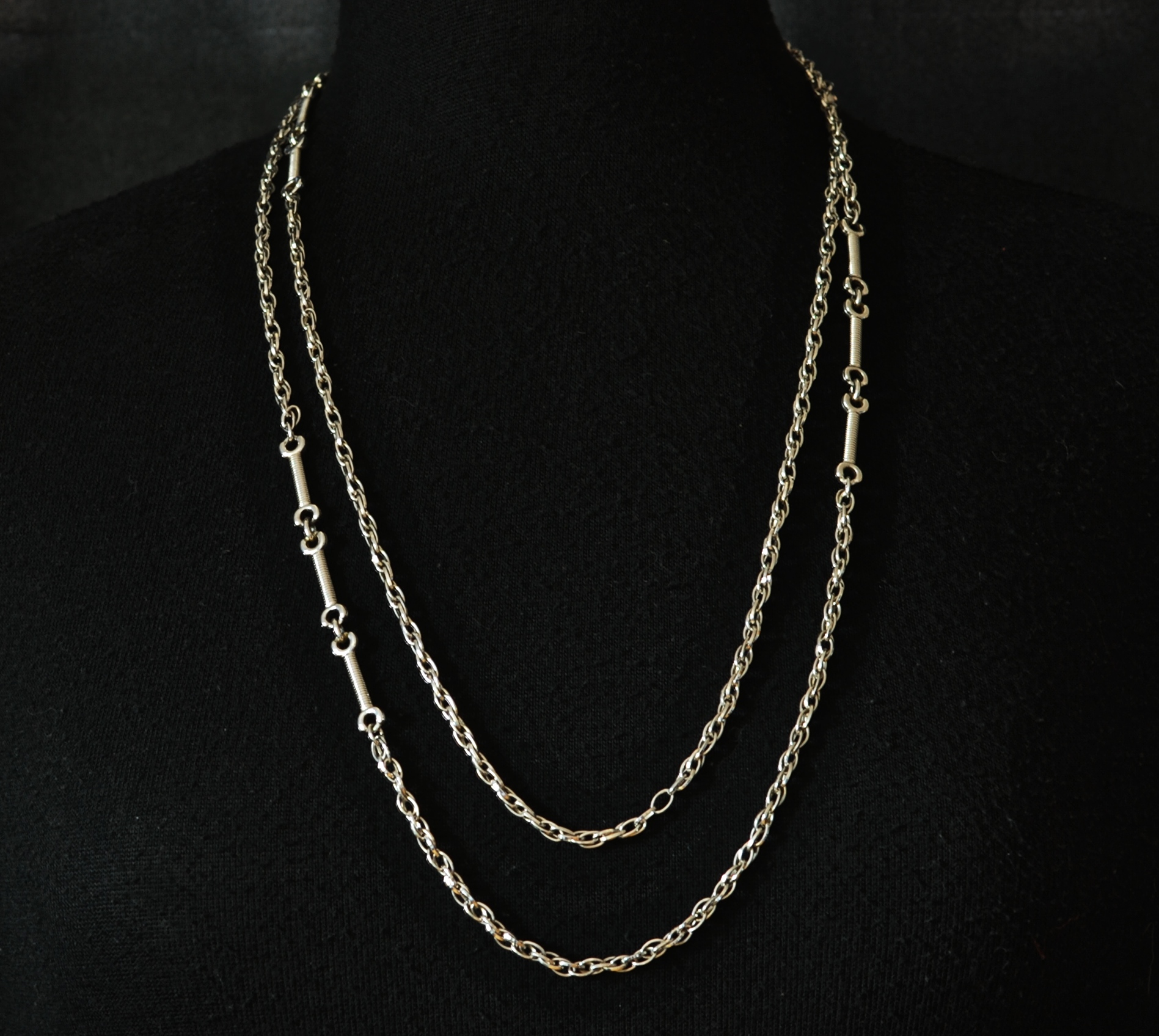 Long Silver Tone Chain Necklace Signed QUIET WEST