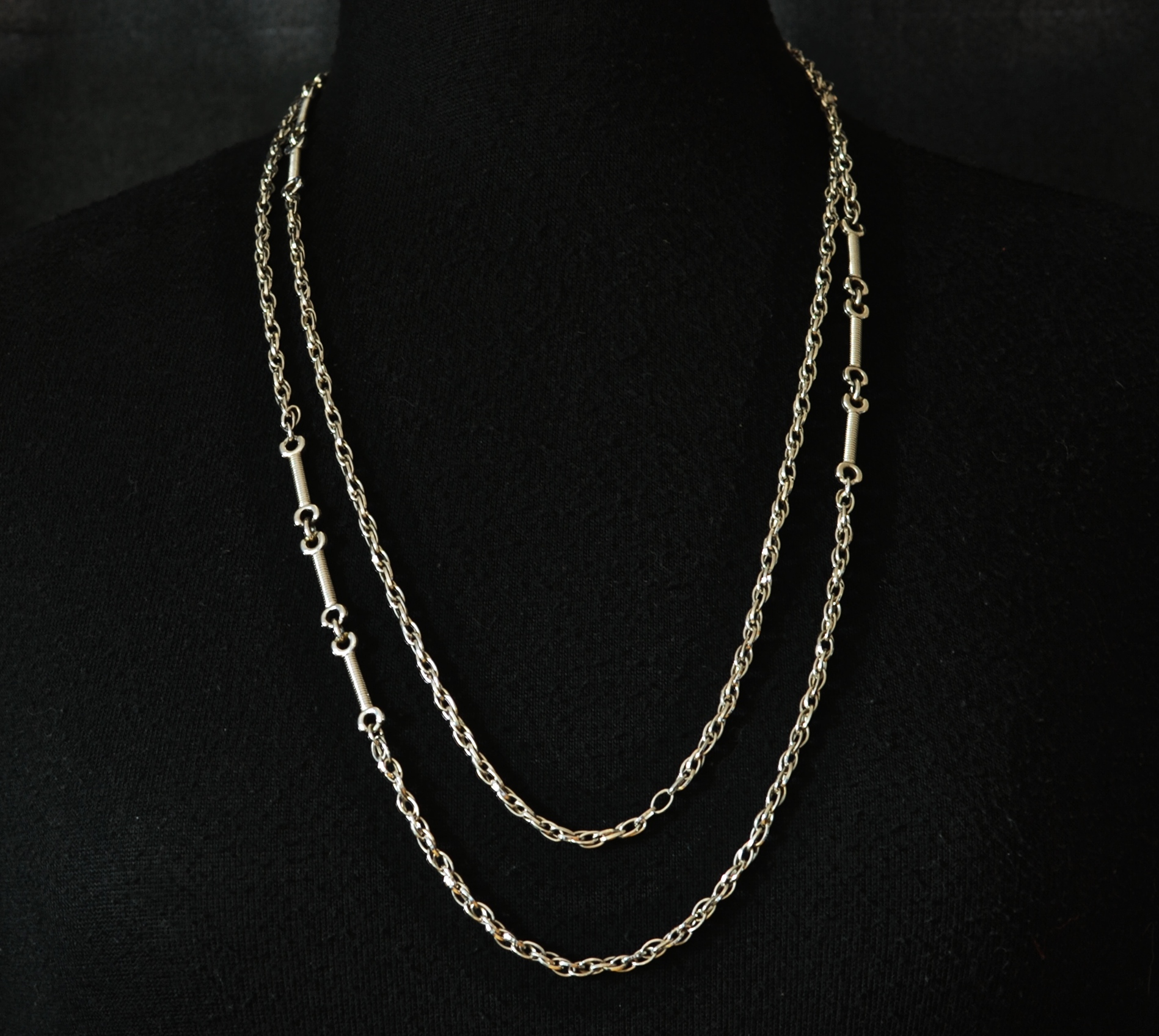 Long Silver Tone Chain Necklace Signed QUIET WEST VINTAGE