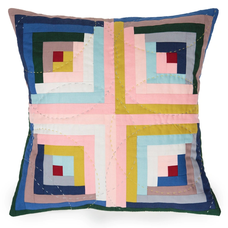 Sarah Hibbert’s Log Cabin Pattern Box cushion for The Quilters’ Guild