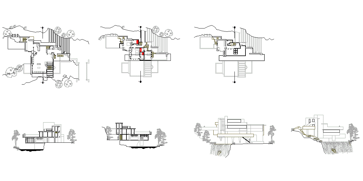 Fallingwater Plans Sections And Elevations House Design