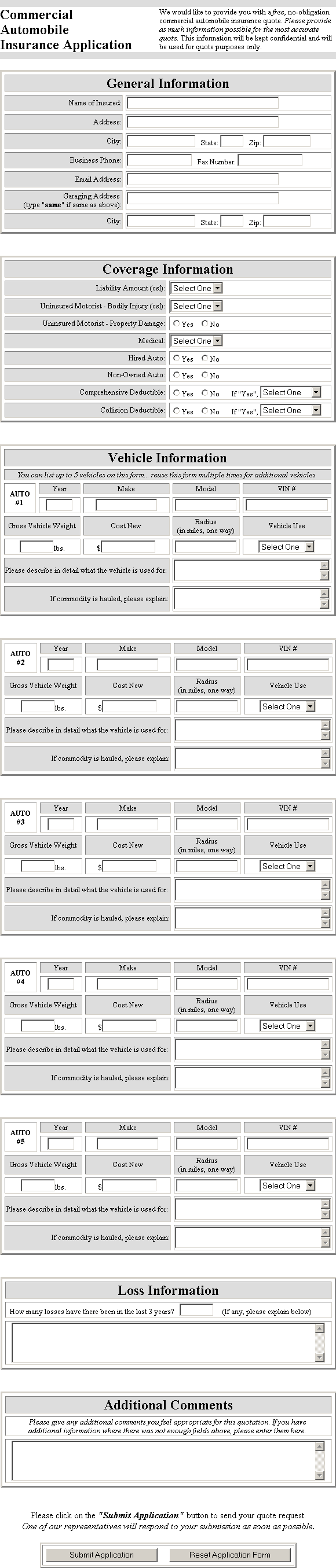 Agent Commercial Auto Quote Form