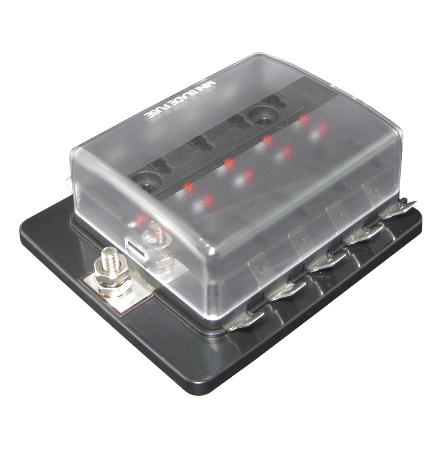 QVFBM10LED 10 Way Mini Blade Fuse Block with Single Power In QVEE Automotive Mining Marine