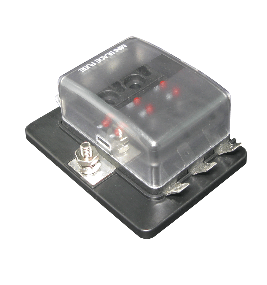QVFBM6LED 6 Way Mini Blade Fuse Block with Single Power In QVEE Automotive Mining Marine