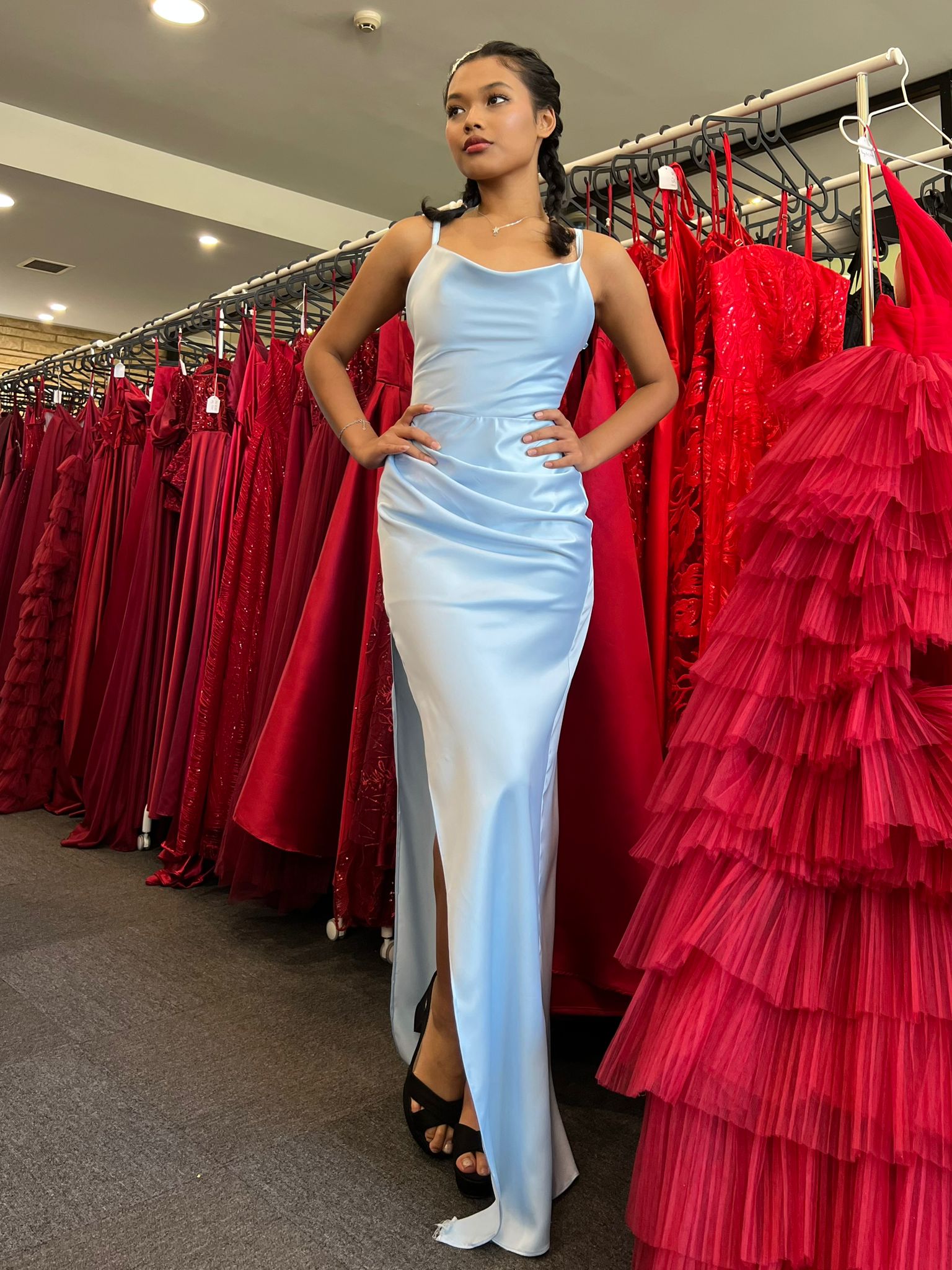 725 QYN Tru Baby Blue Dress QYN designer dress hire