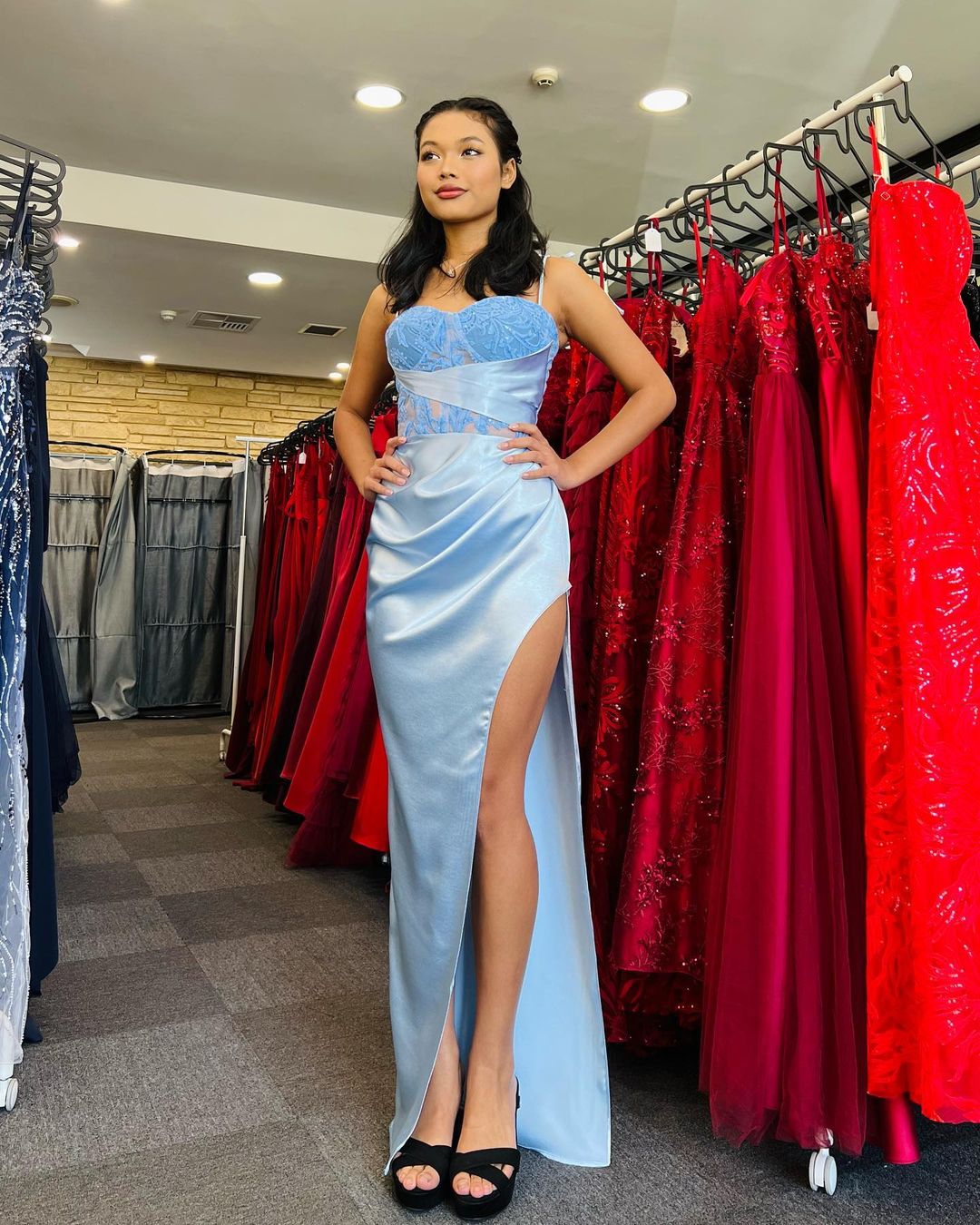 Q332 QYN Skyler Baby Blue Dress QYN designer dress hire