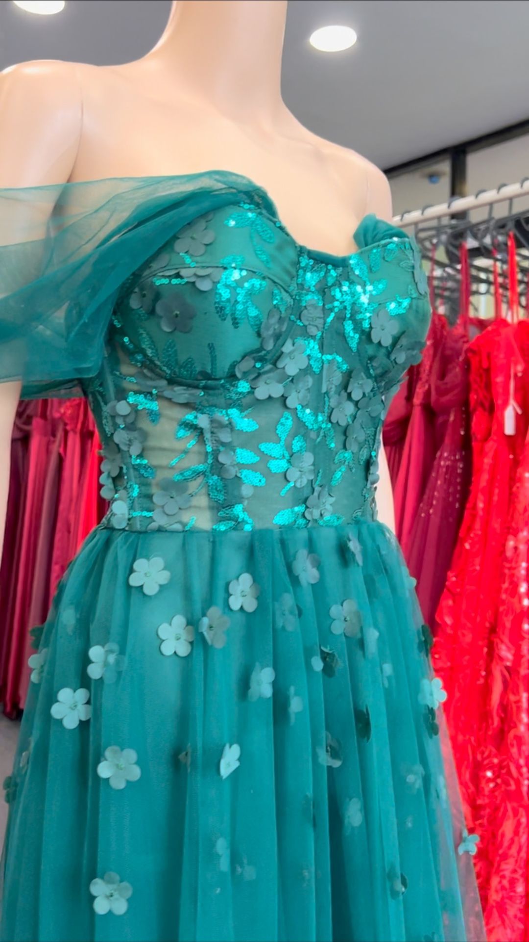 Q385 QYN Kendall Green Gown QYN designer dress hire