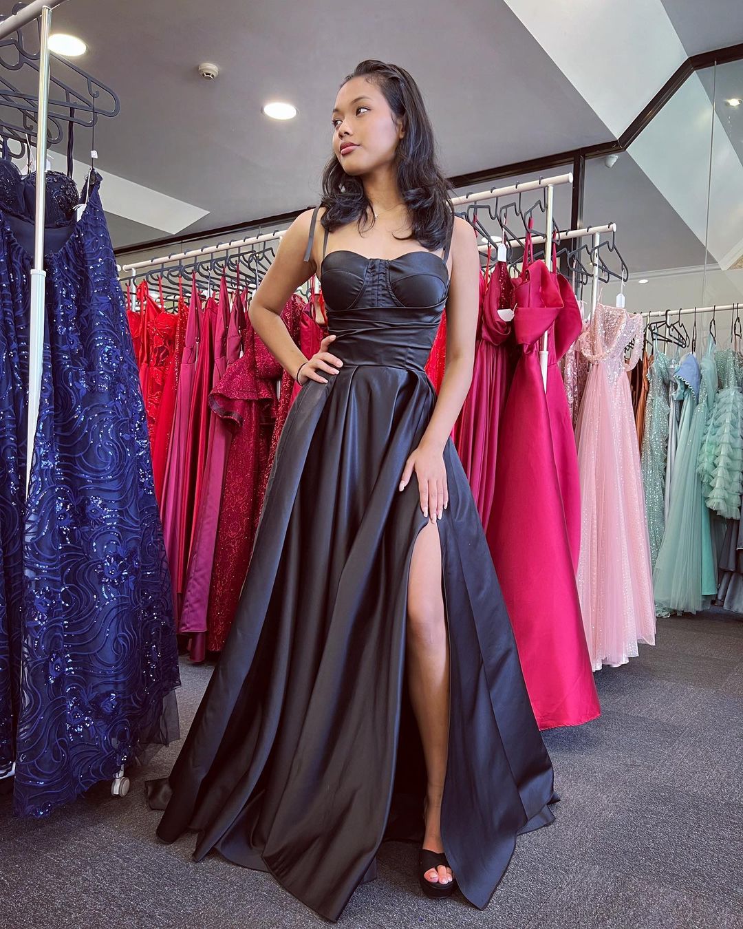 Q398 QYN Serenity Black Gown QYN designer dress hire