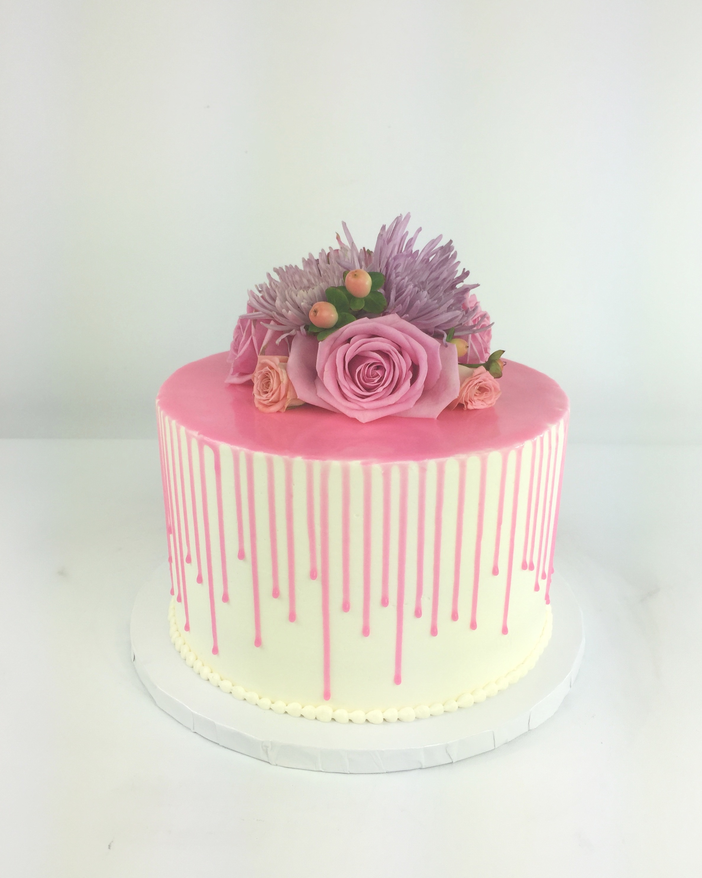 Pink Drips and Fresh Flowers — Rach Makes Cakes