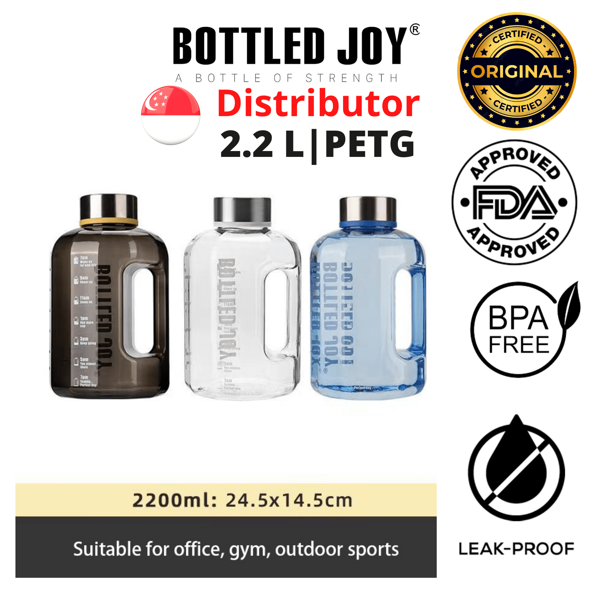 BOTTLED JOY 2.2 L Water Bottle PETG , BPA Free Rack85