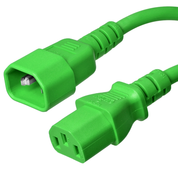 C14 to C13 Power Cord, Green, 10A, 250V 15 Foot Length Rackmount PDU