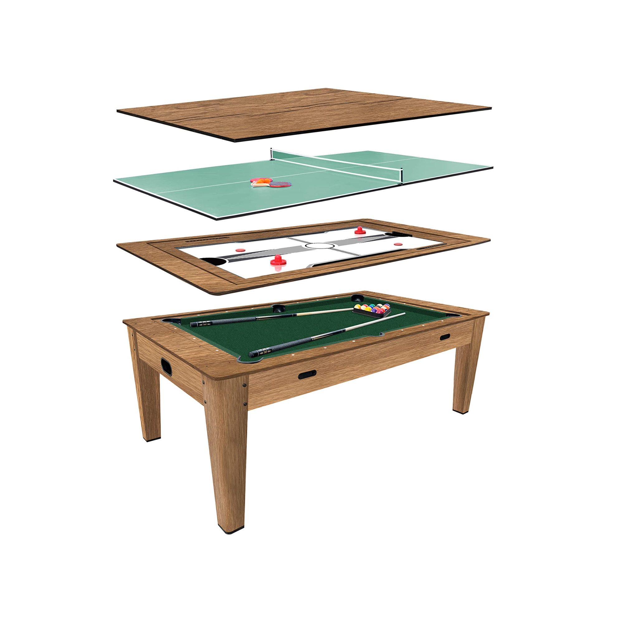 RACK Luxor 7.5Foot 4in1 MultiGame Swivel Billiard/Pool Table (Green Felt with Brown Body