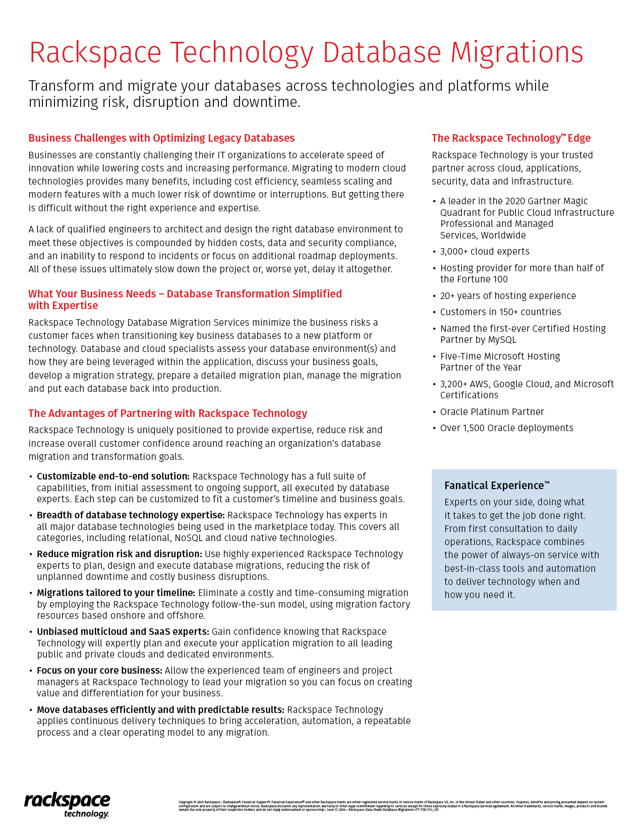 Data Sheet Rackspace Technology Database Migrations Rackspace Technology