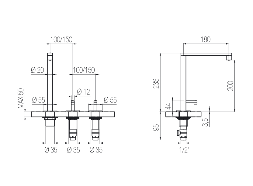 Kira 3hole sink tap Products Radomonte