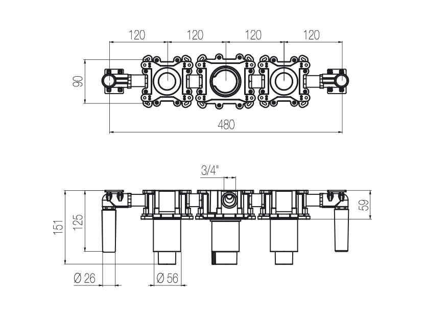 High flow rate bath mixer builtin part Products Radomonte