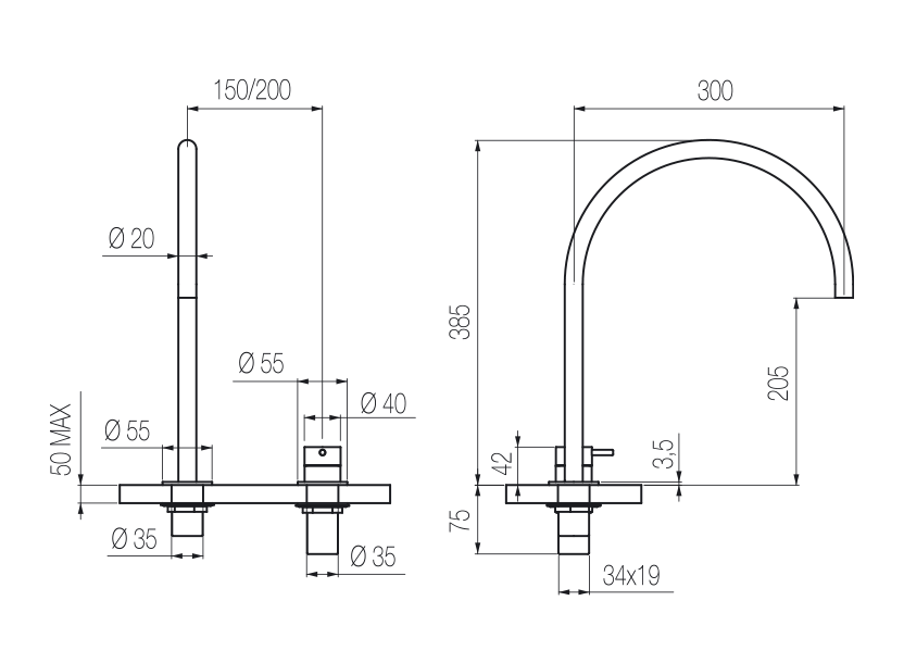 Toki 2hole sink mixer Products Radomonte
