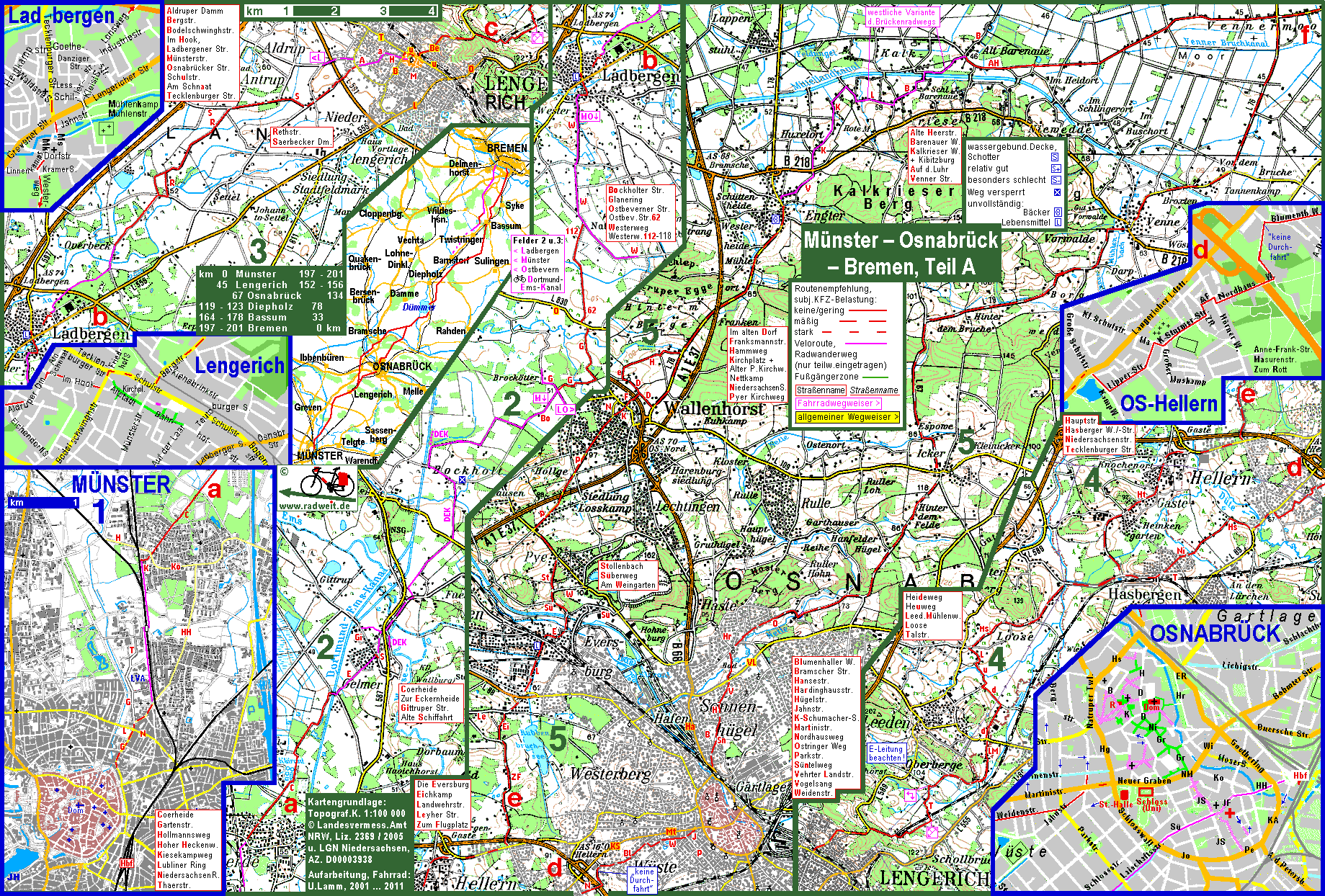 Brückenradweg Osnabrück Bremen Karte radweit Münster Osnabrück Bremen, Teil A bis zum Mittellandkanal