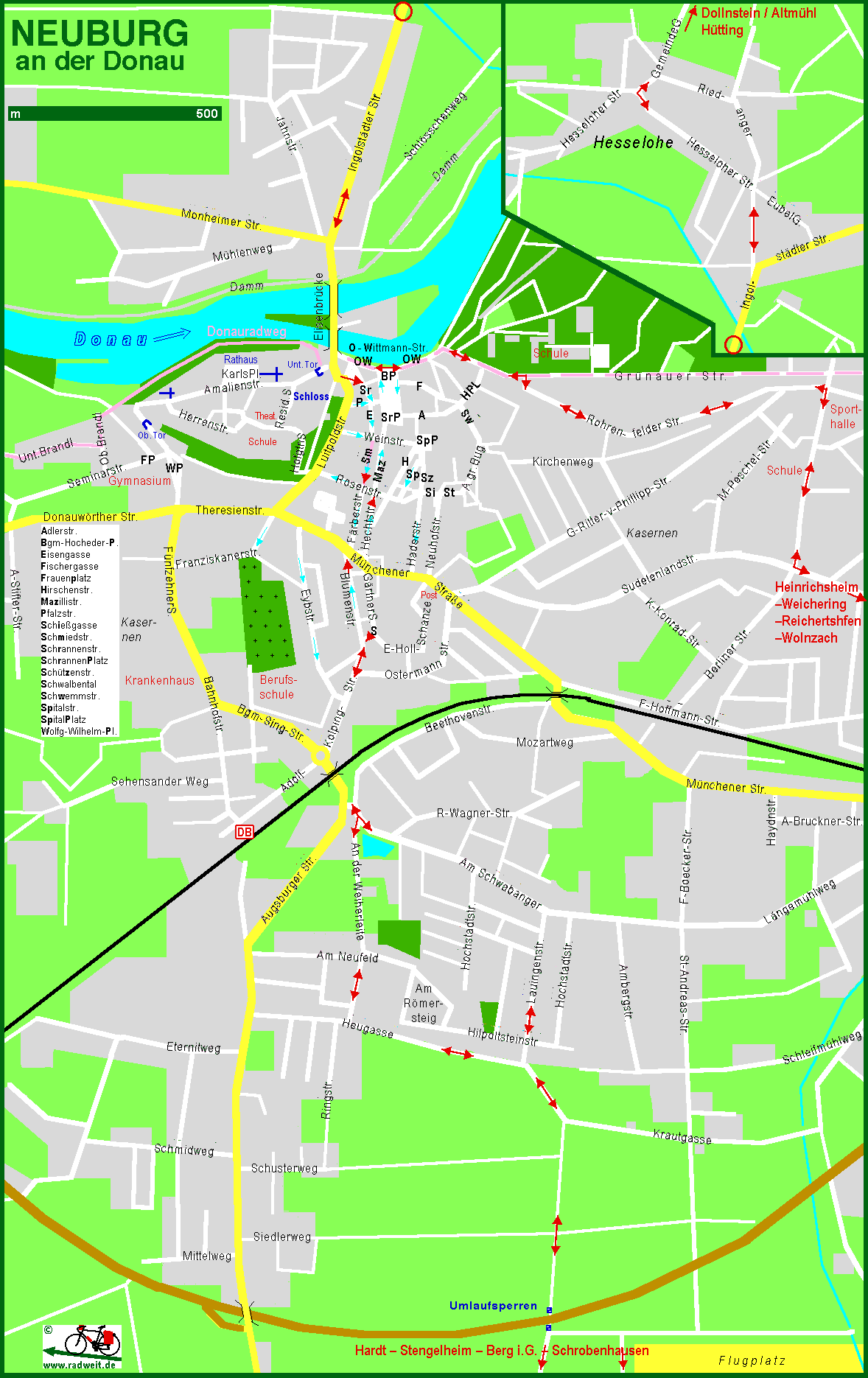 Karte Neuburg radweit Neuburg (Donau), Stadtplan