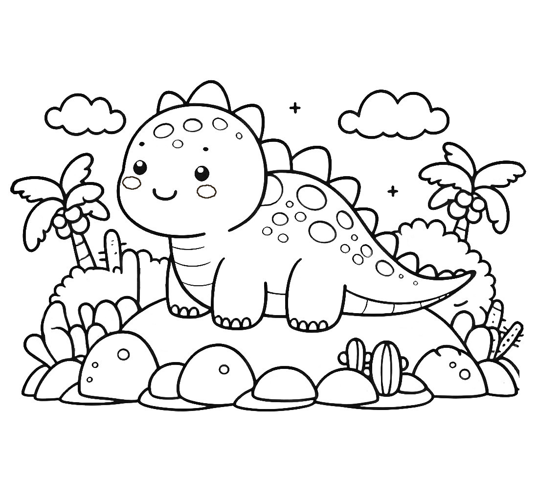 Cute Dinosaur on Island ??????????????? Coloring Page
