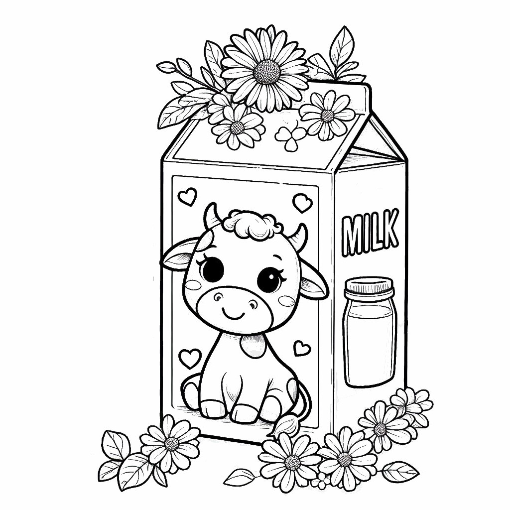 Milk Coloring Carton Pages Glass Straw Printable Kids Template Jug