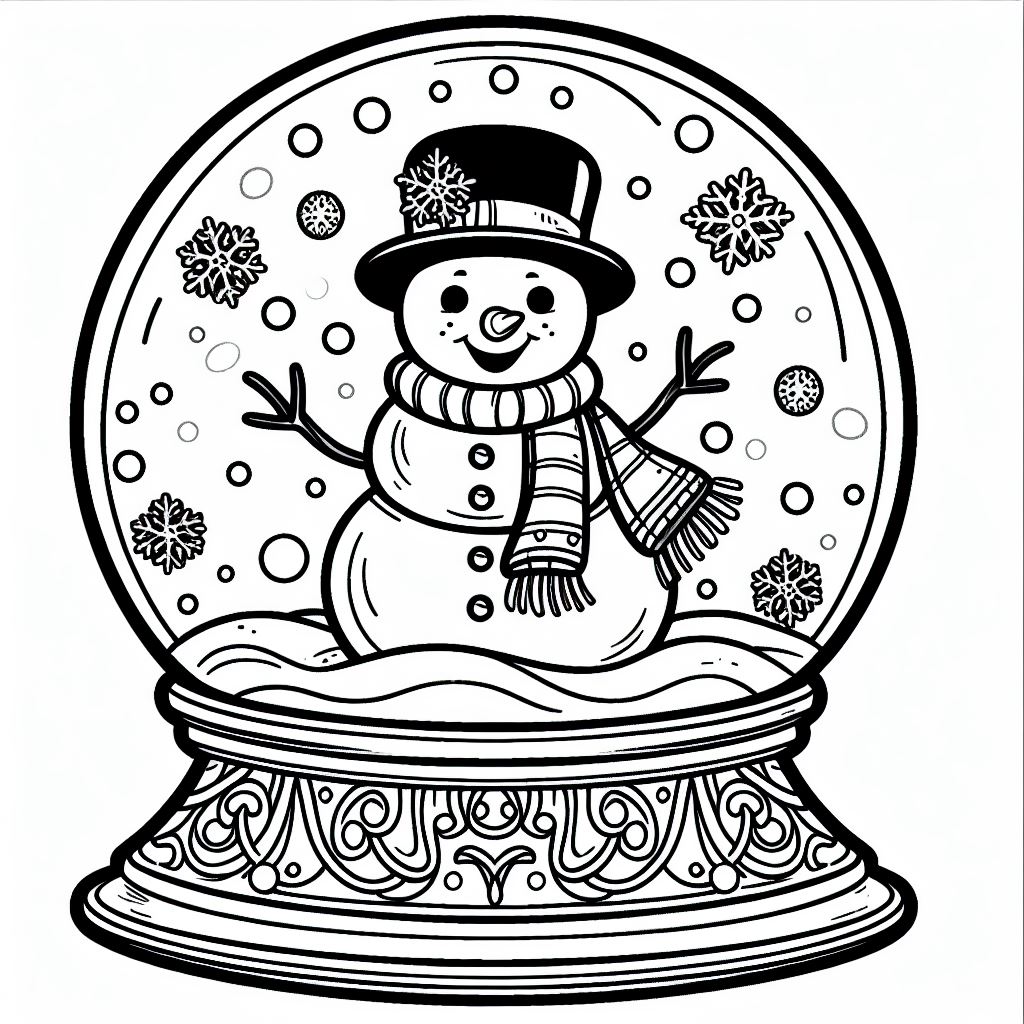 Happy Snowman ⛄ inside a Snow Globe 😊 ️ Coloring Page