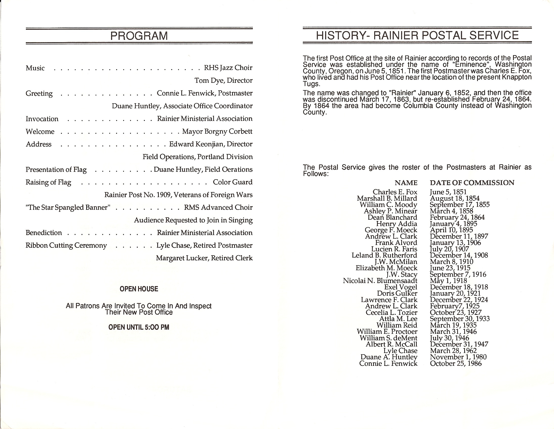 Rainier, Oregon Post Office Locations 1908 to present