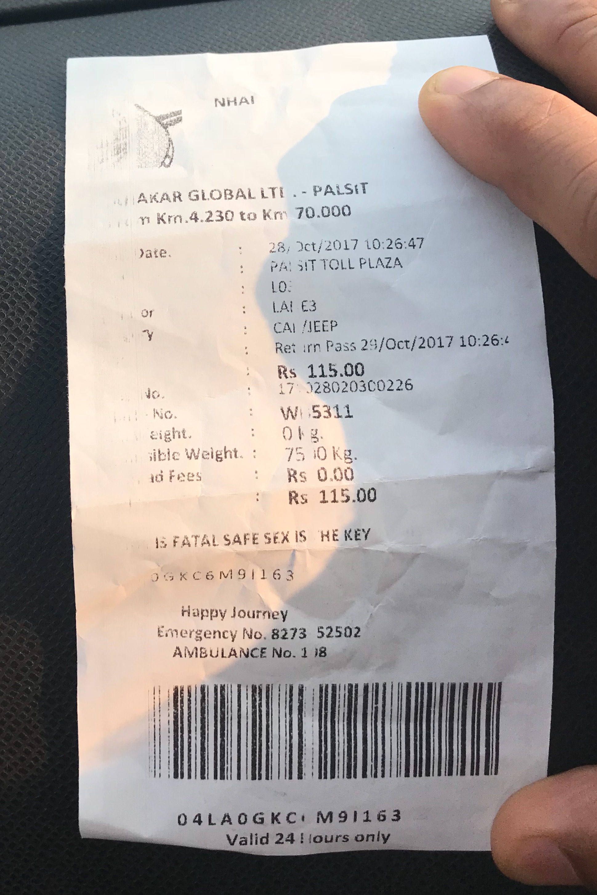 Interesting toll booth receipt! Rajib Roy