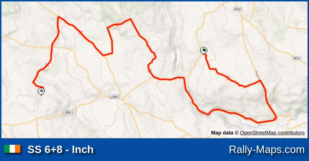 SS 6+8 Inch stage map Cork 20 International Rally 2023 [ITRC] 🌍