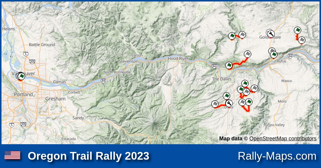 Streckenverlauf Oregon Trail Rally 2023 [ARA] RallyeKarte.de