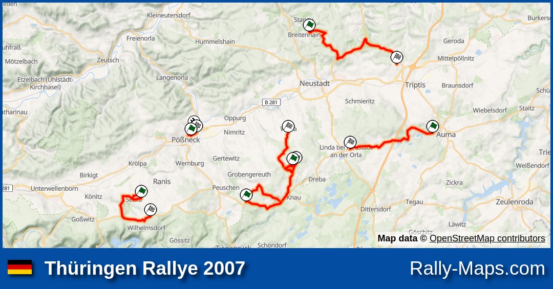 Streckenverlauf Thüringen Rallye 2007 [DRS] RallyeKarte.de