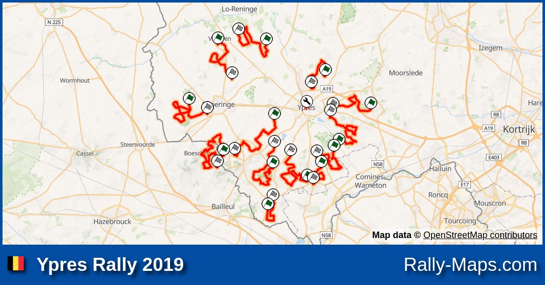 Streckenverlauf Ypres Rally 2019 [BRC] RallyeKarte.de