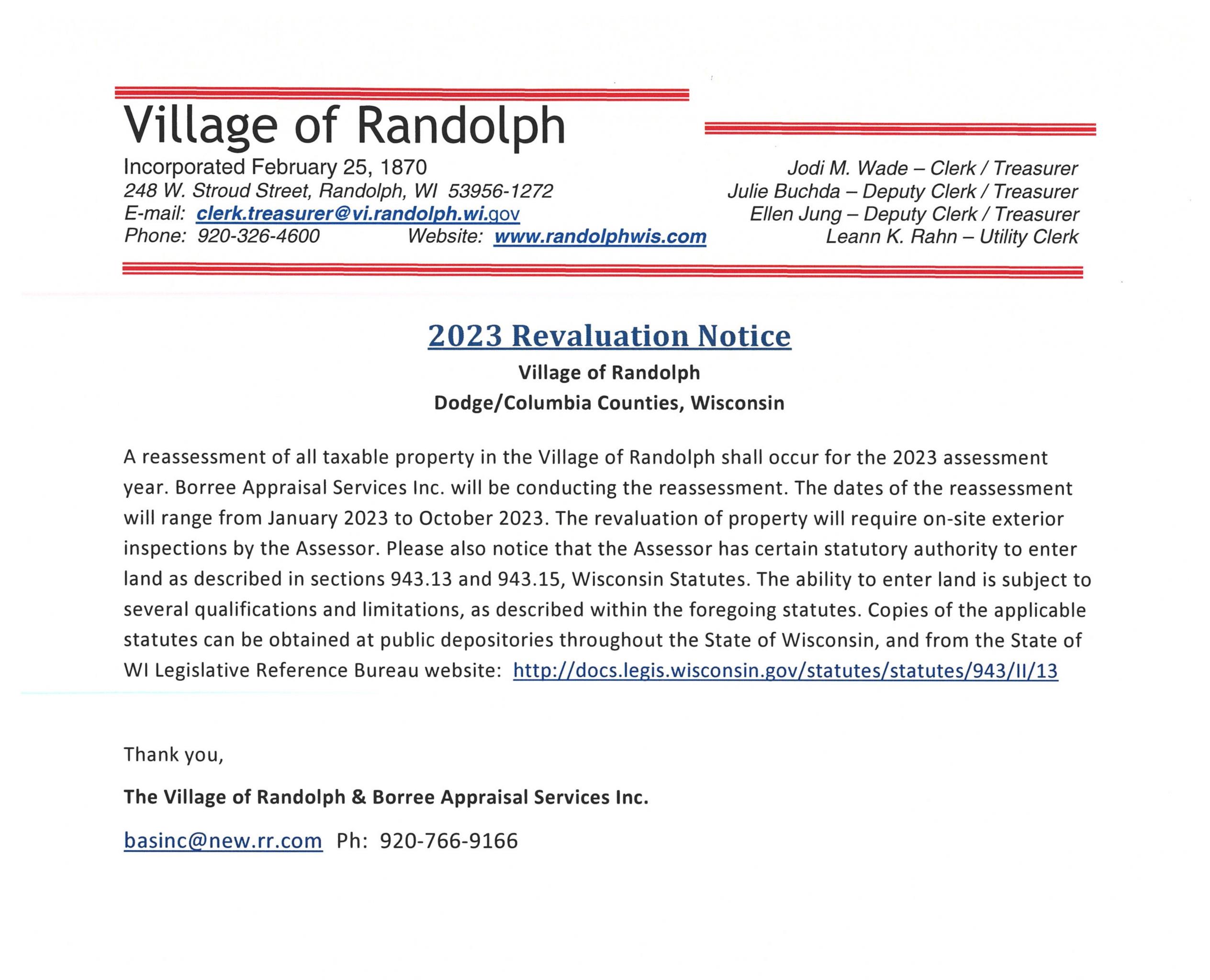 Village of Randolph TO THE VILLAGE OF RANDOLPH WEBSITE!