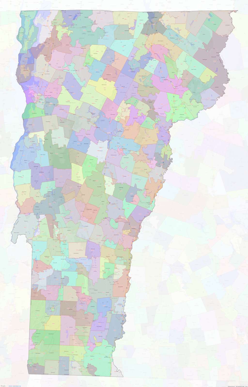 Vermont ZIP Code Map medium image shown on Google Maps