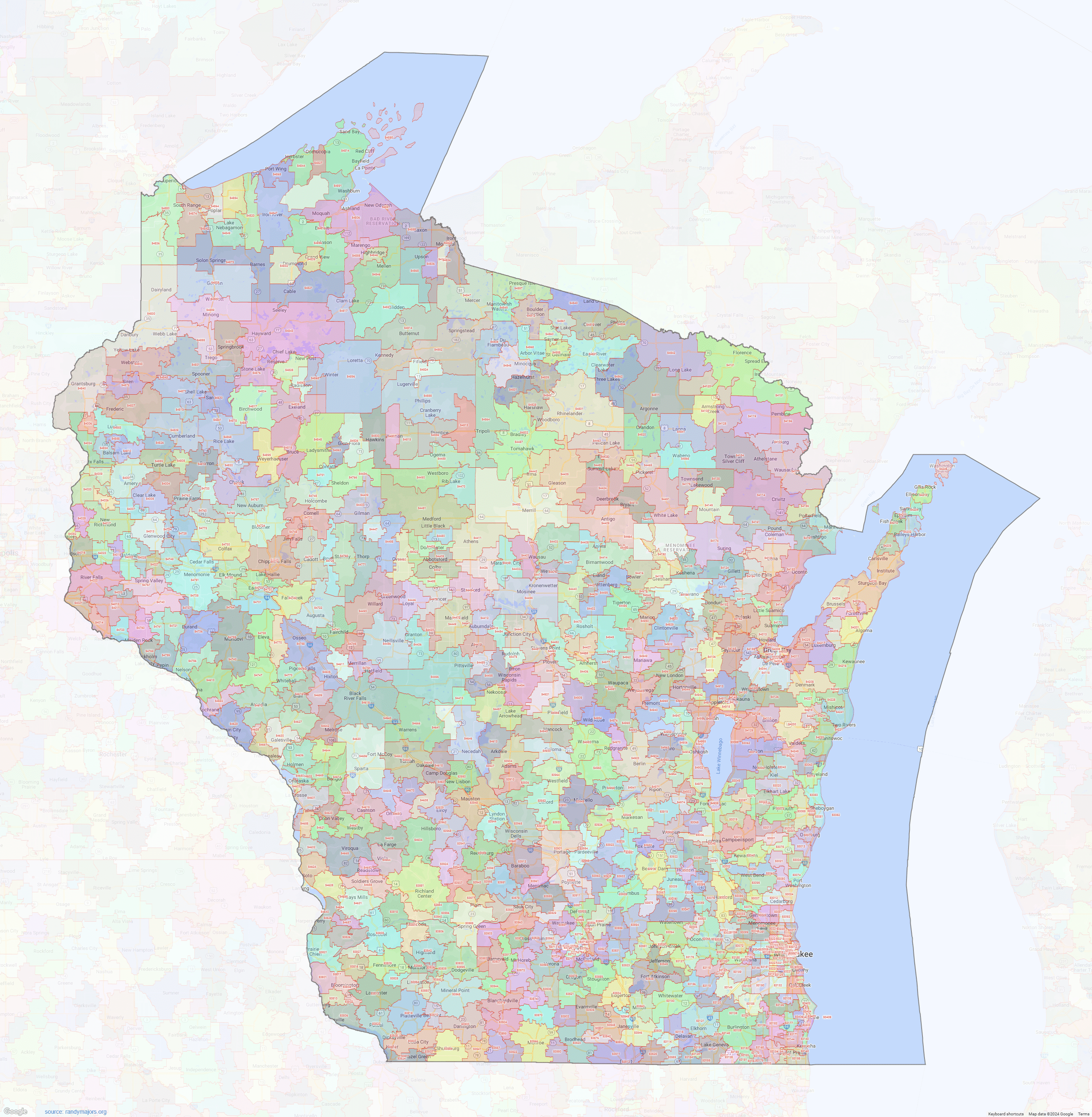 Wisconsin Zip Code Map Wisconsin Zip Codes – Shown On Google Maps