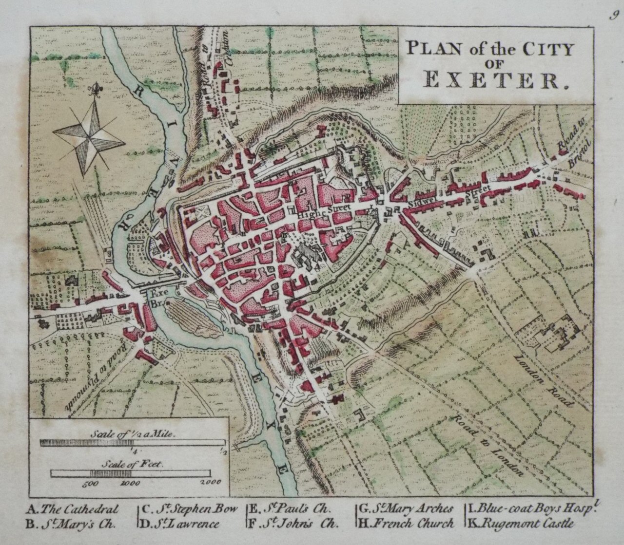 Antique Maps of Exeter in Devon