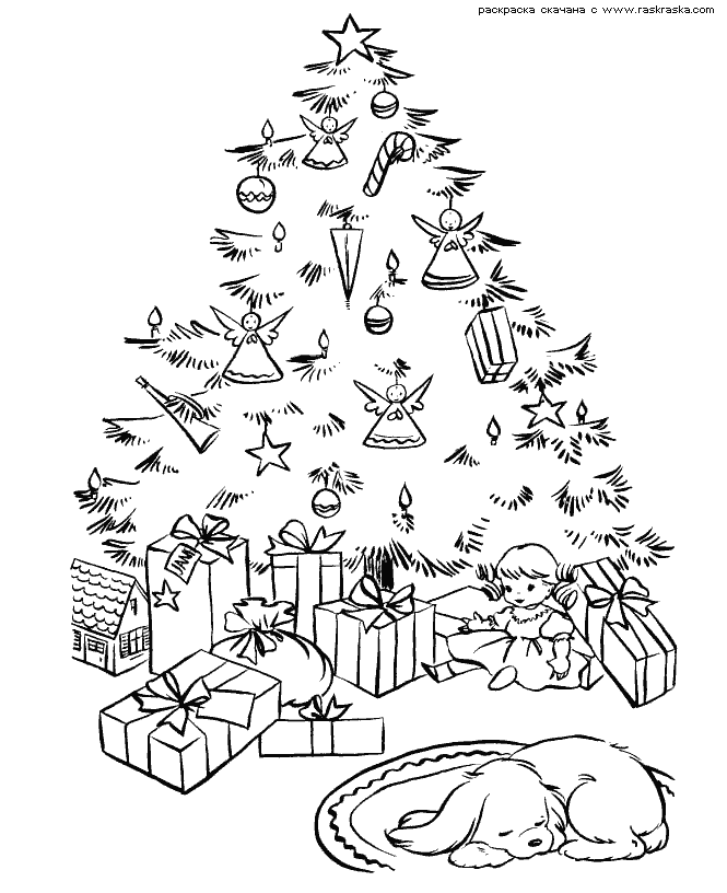 Раскраска Нарядная елка Раскраски новогодних елок. Нарядных елок