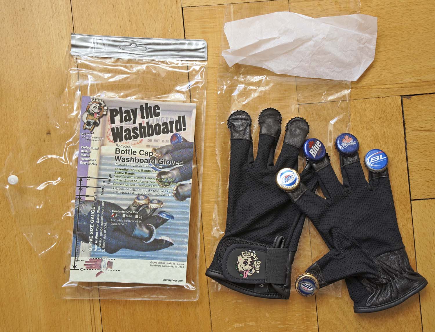 Clanky Dog Bottle Cap Washboard Gloves • Rattlebrained