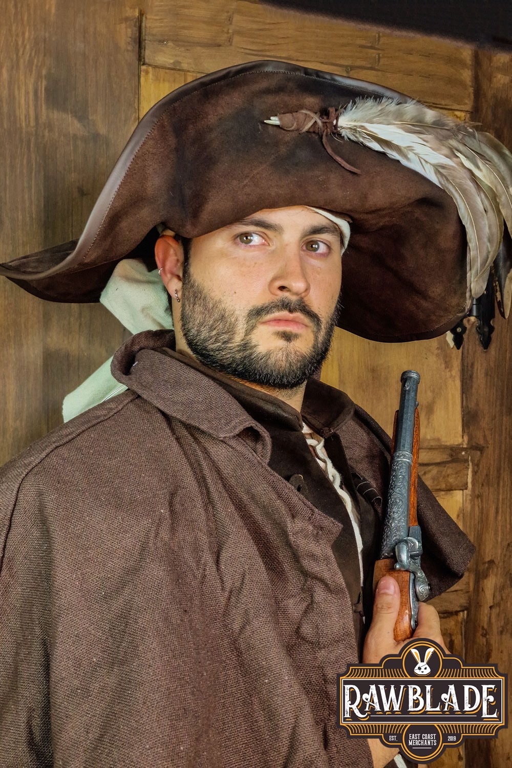 Captain Teague Hat with Feathers Splitleather Rawblade