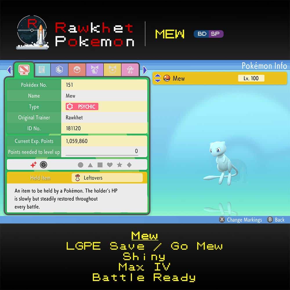Mew (6IV, Battle Ready, Shiny) Pokemon Brilliant Diamond & Shining